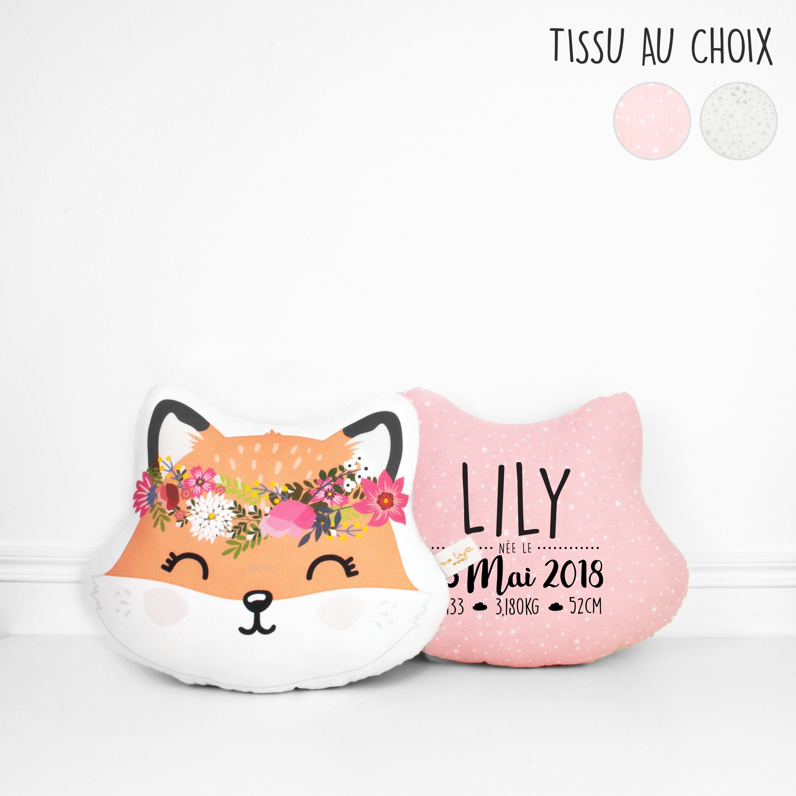 Coussin de Naissance - Renard Couronne de Fleurs