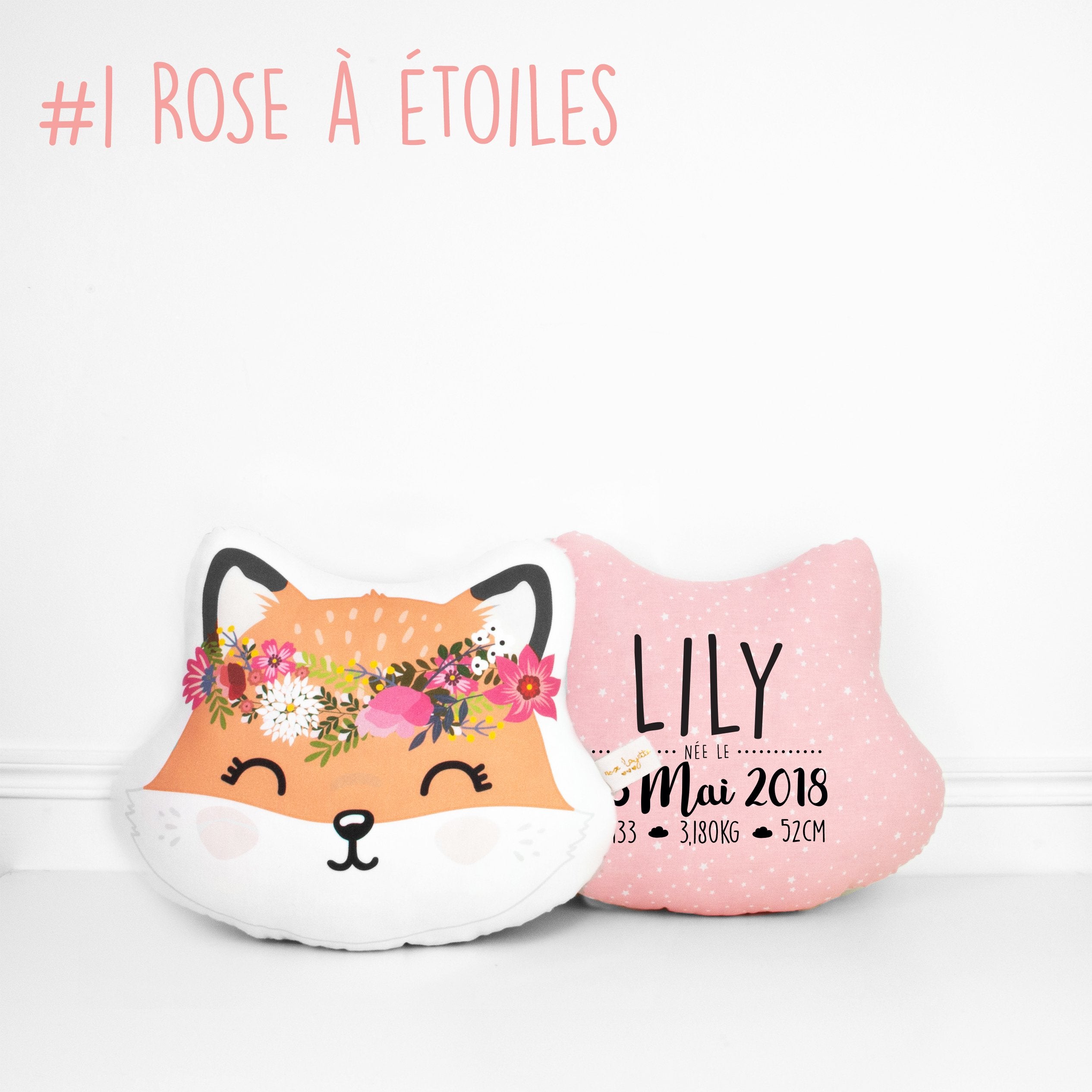 Coussin de Naissance - Renard Couronne de Fleurs