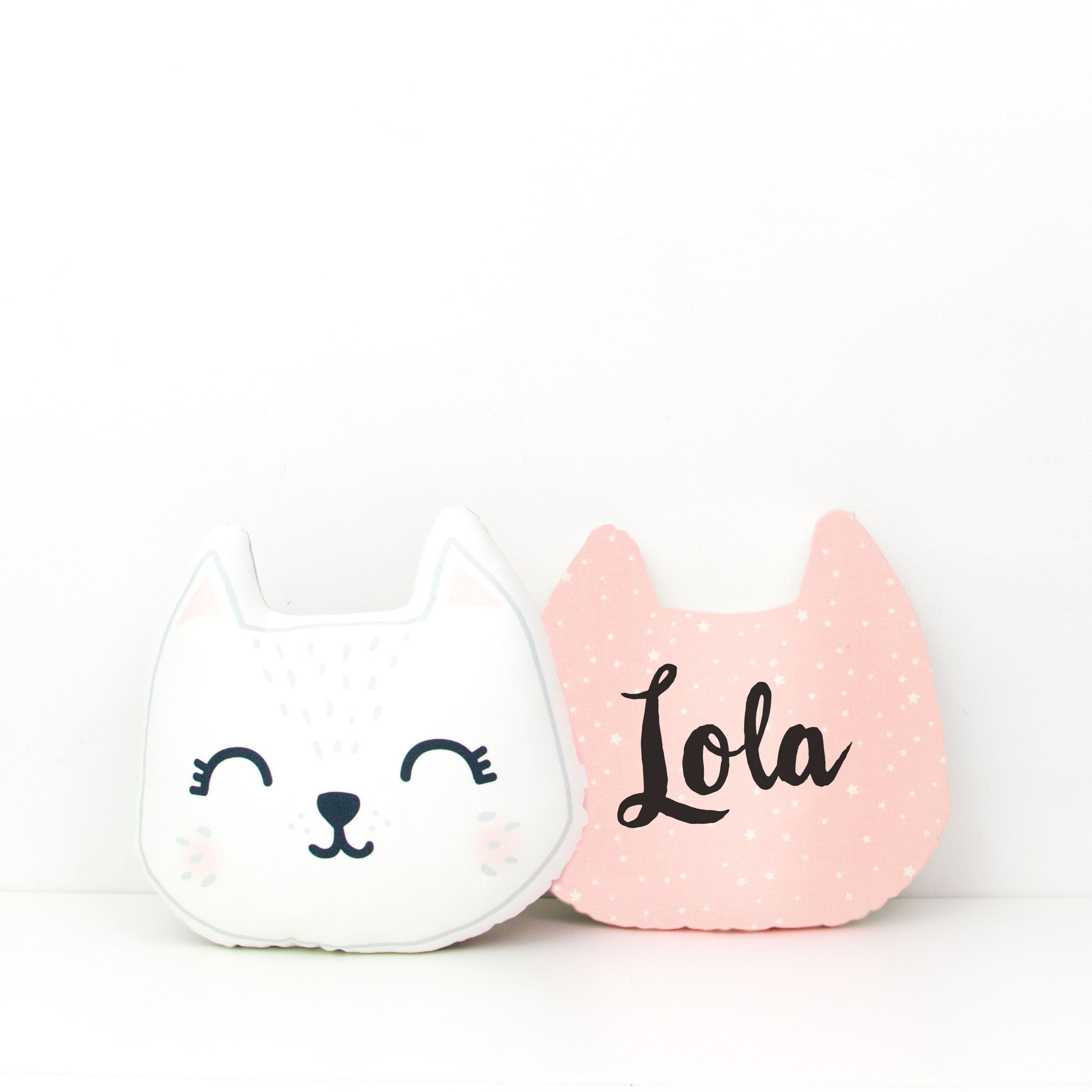 Grand coussin tête de chat - rose