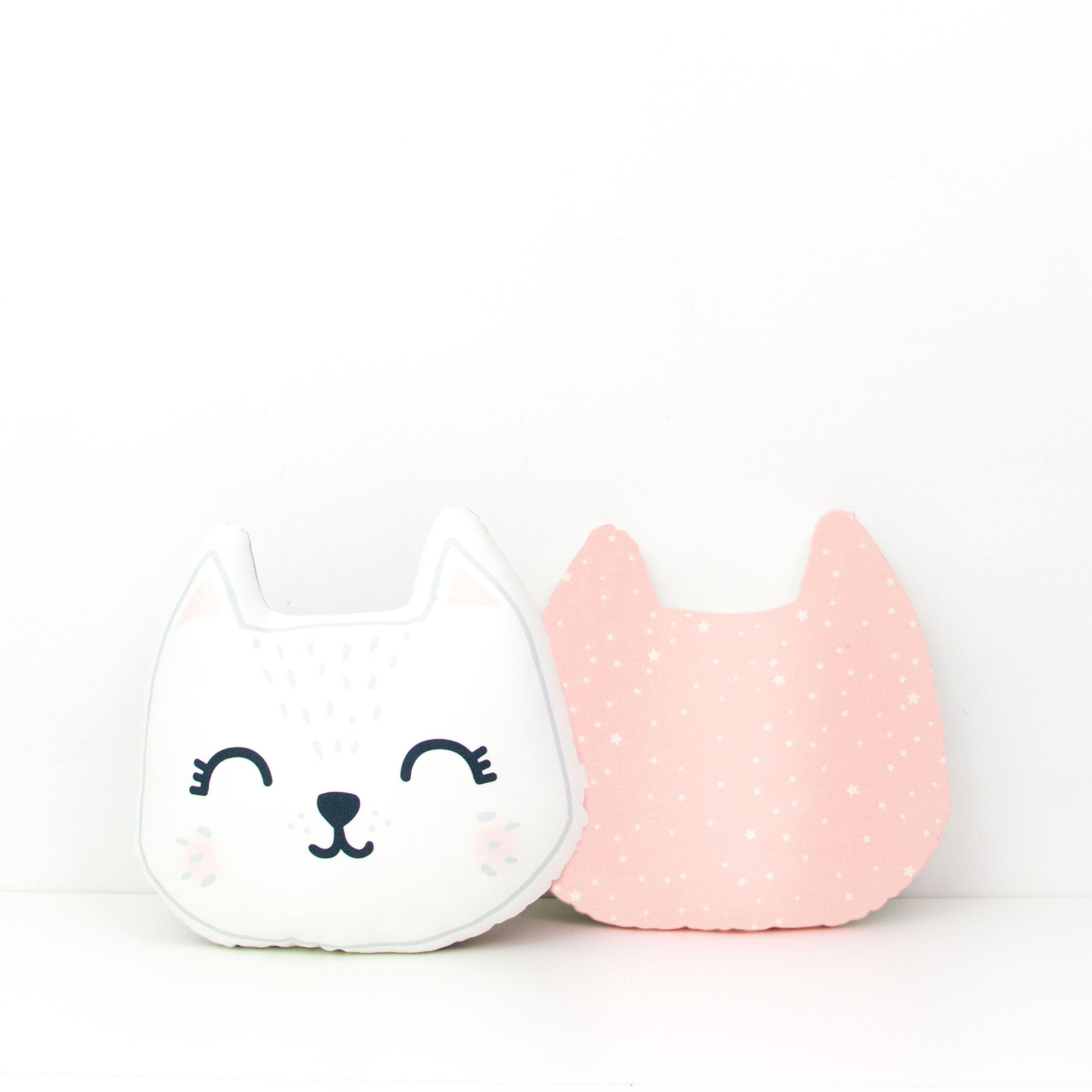 Grand coussin tête de chat - rose