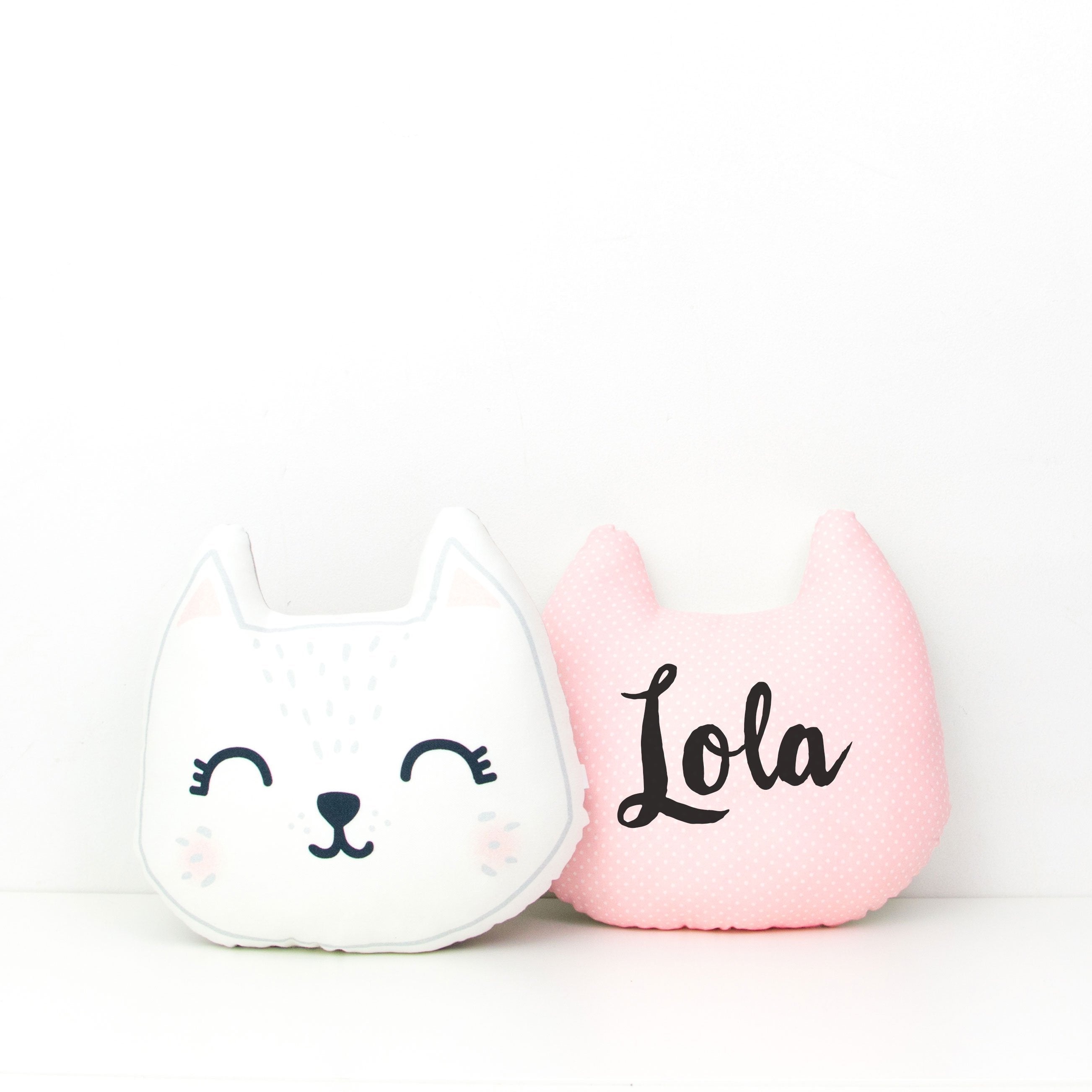 Grand coussin tête de chat - rose