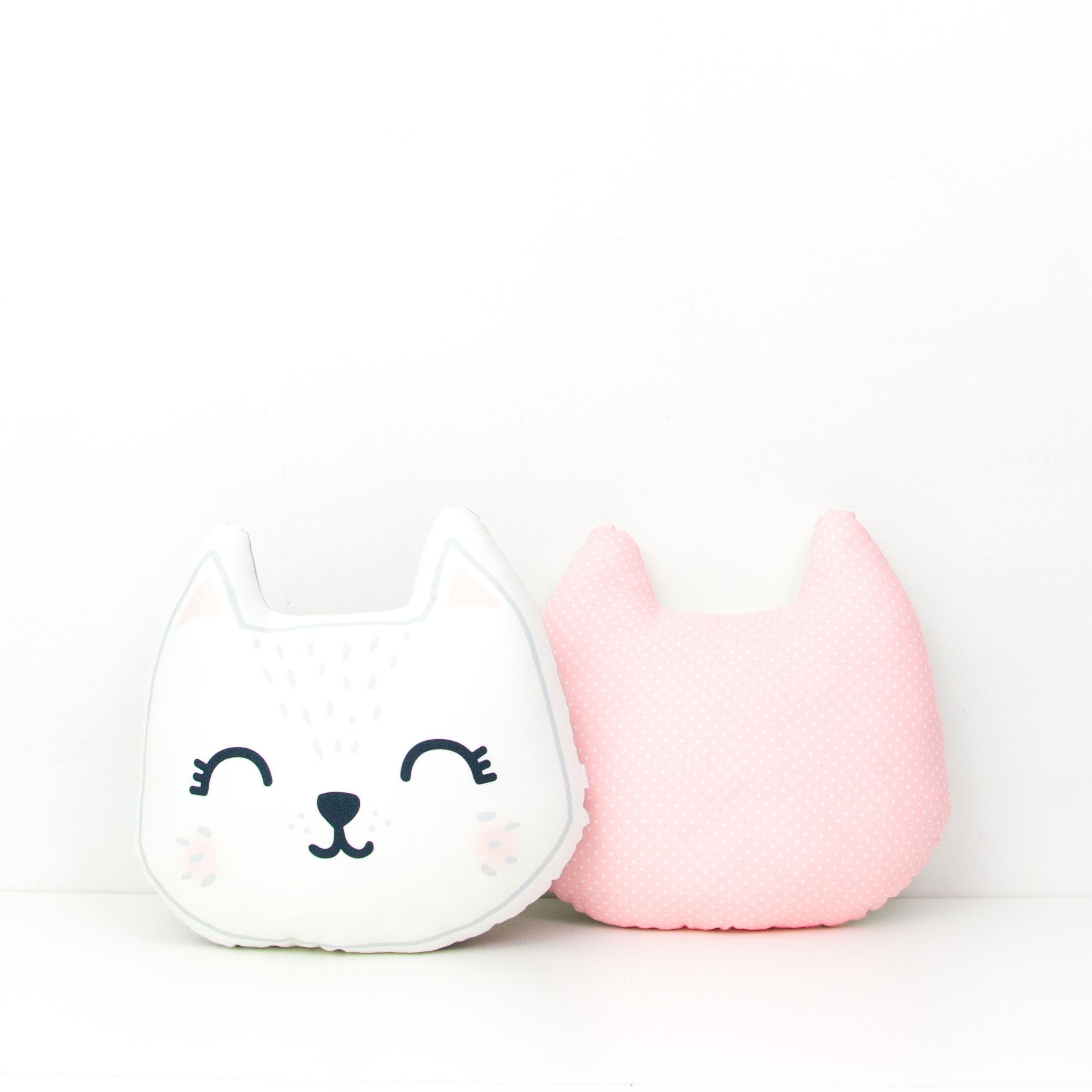 Grand coussin tête de chat - rose