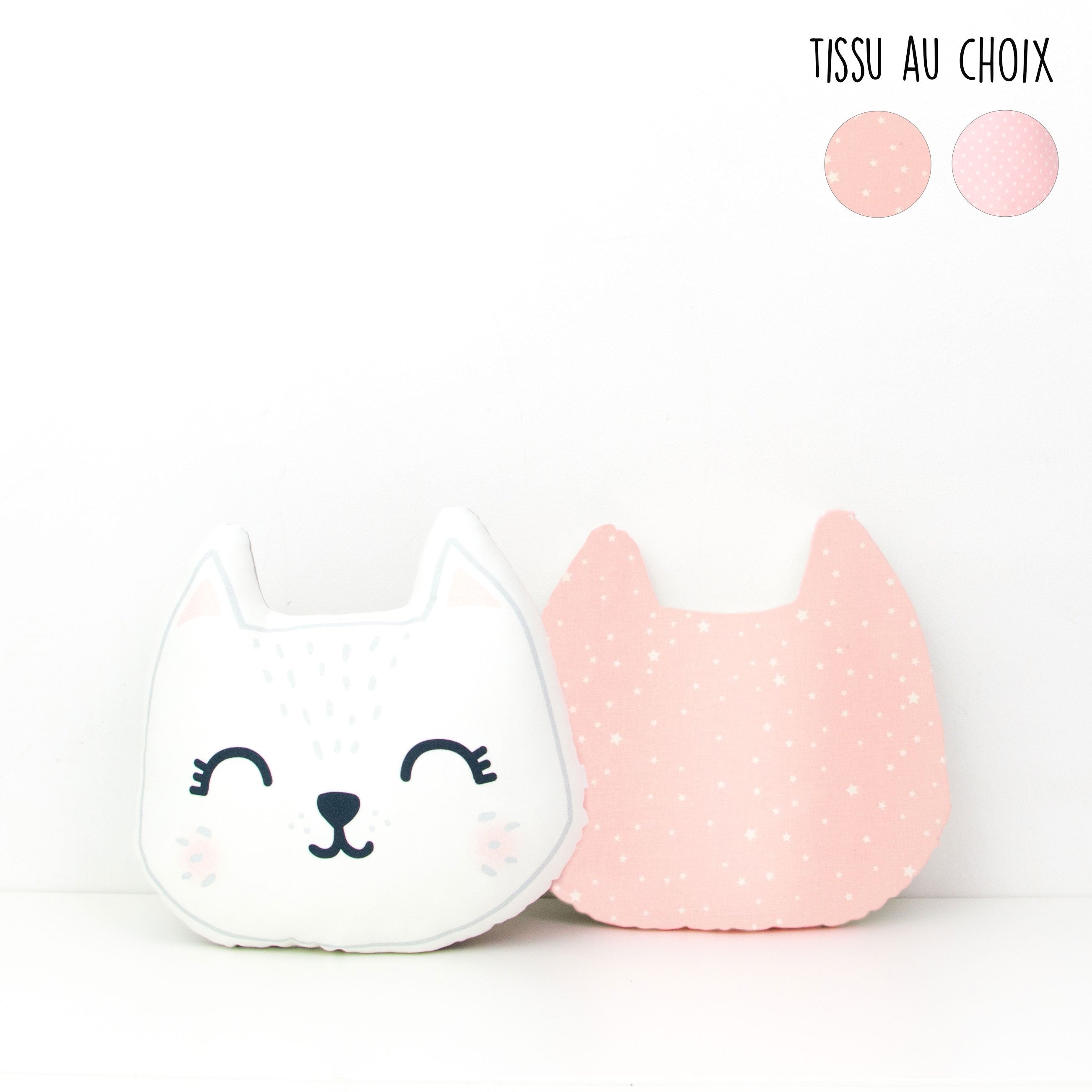 Grand coussin tête de chat - rose