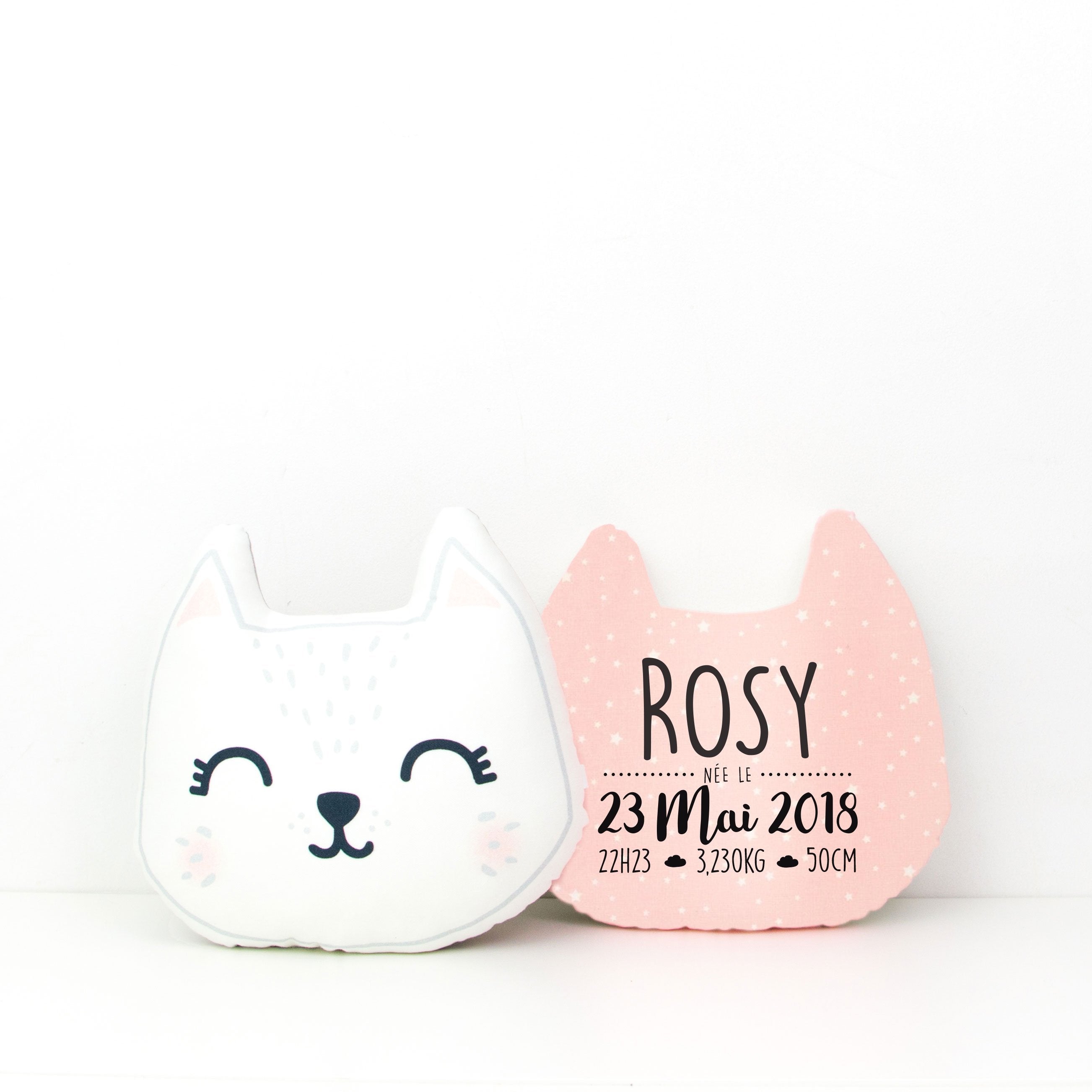 Coussin de Naissance - Chat rose