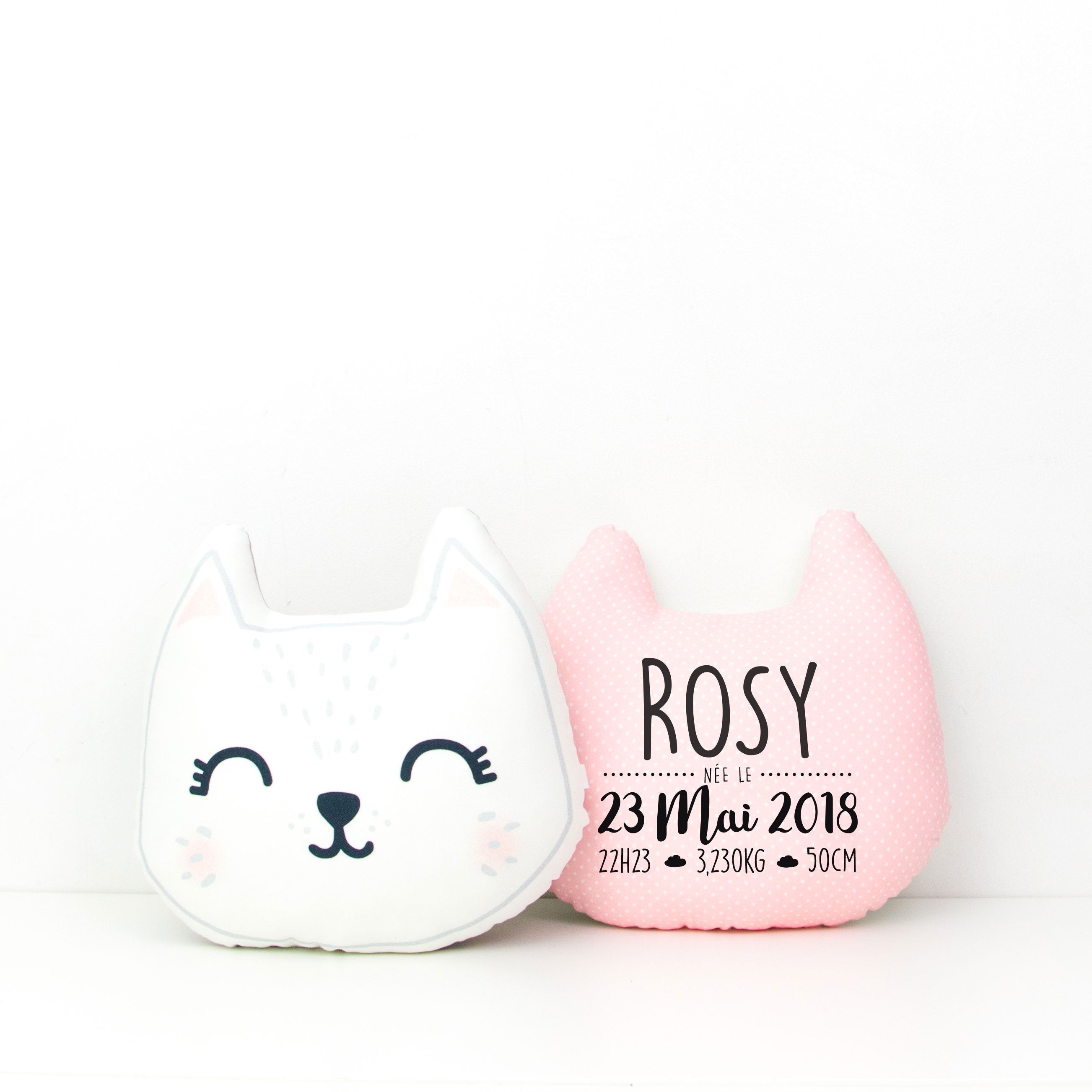 Grand coussin tête de chat - rose