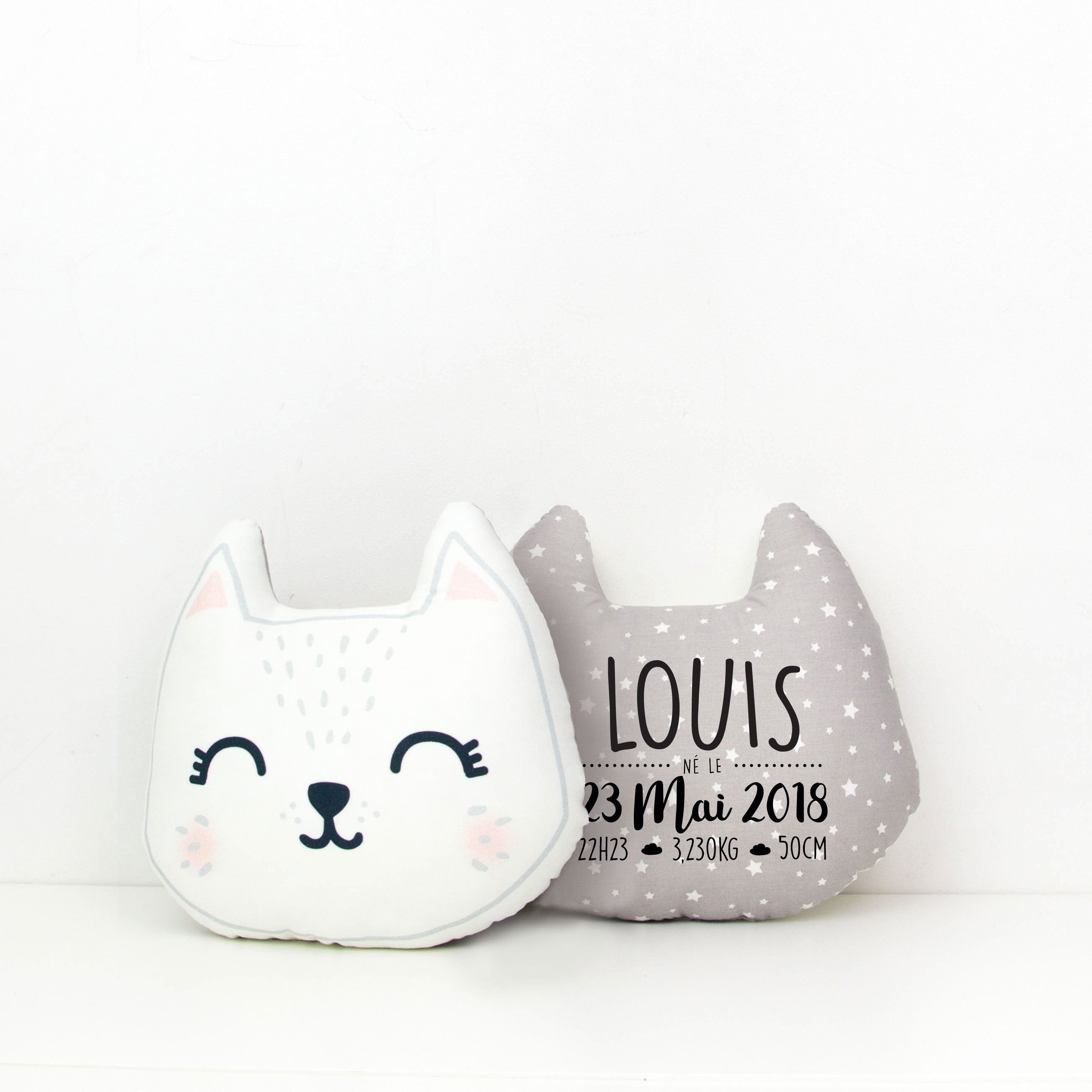 Coussin de Naissance - Chat gris