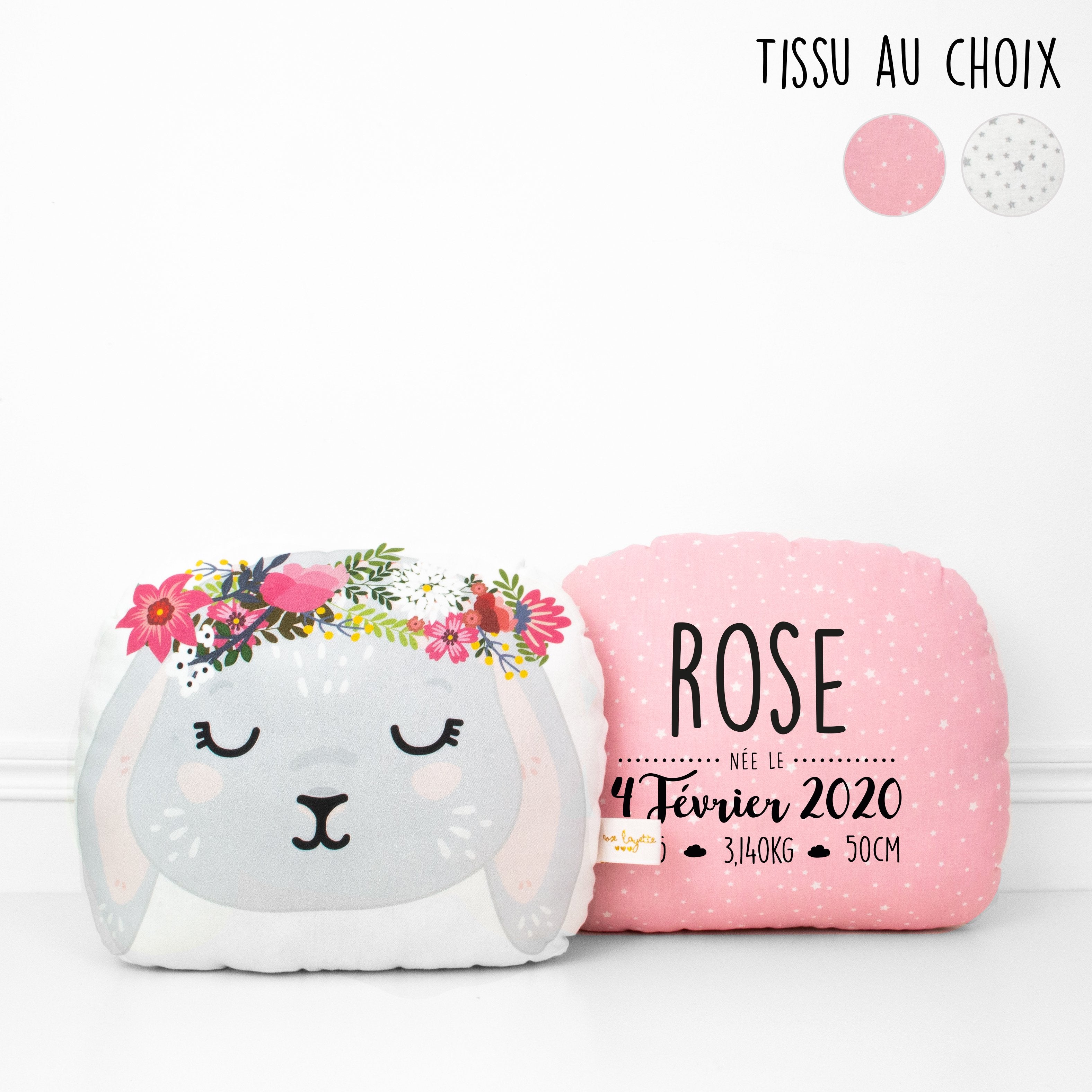 Coussin de Naissance - Lapine Couronne de Fleurs