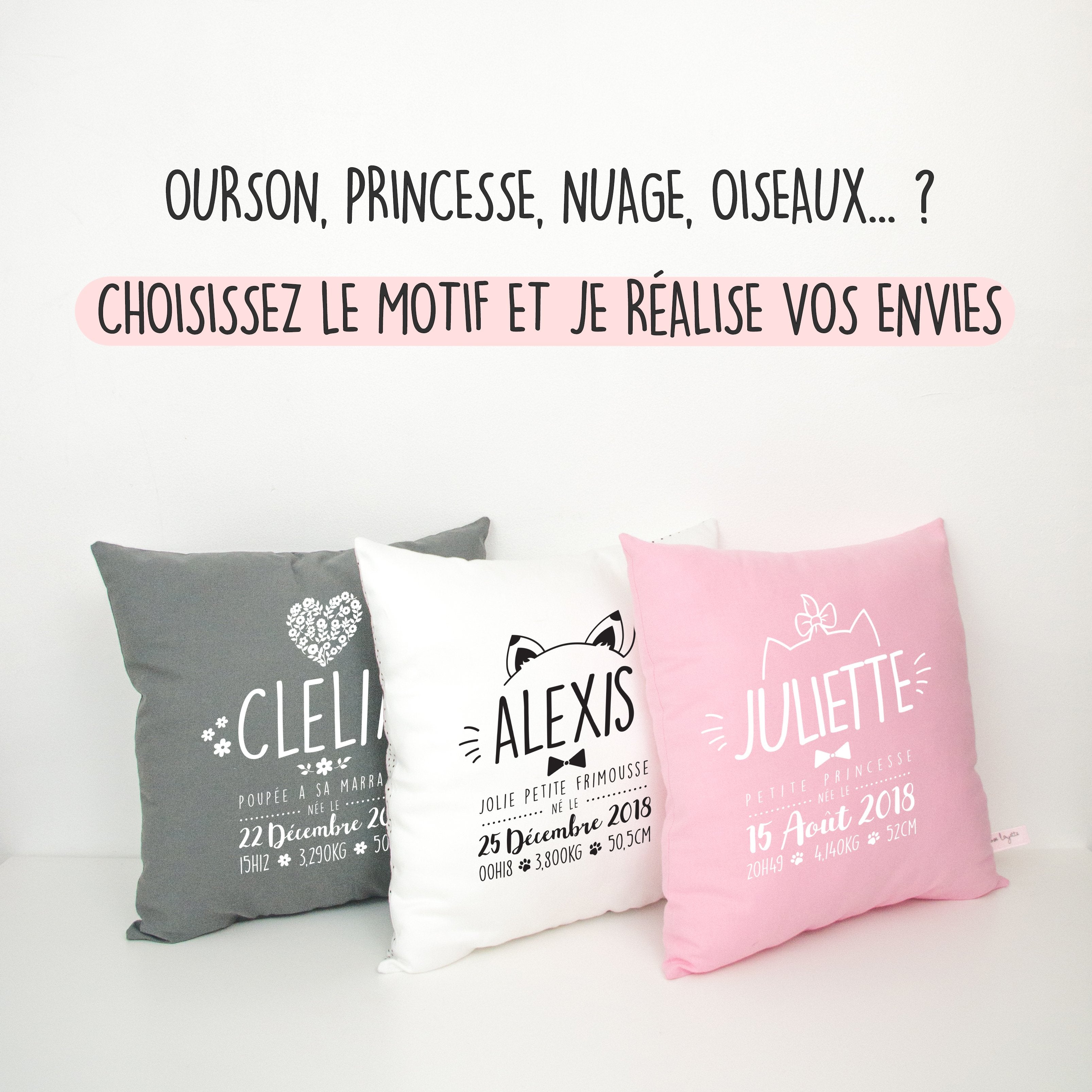Commande Spéciale : Coussin de naissance 32x32
