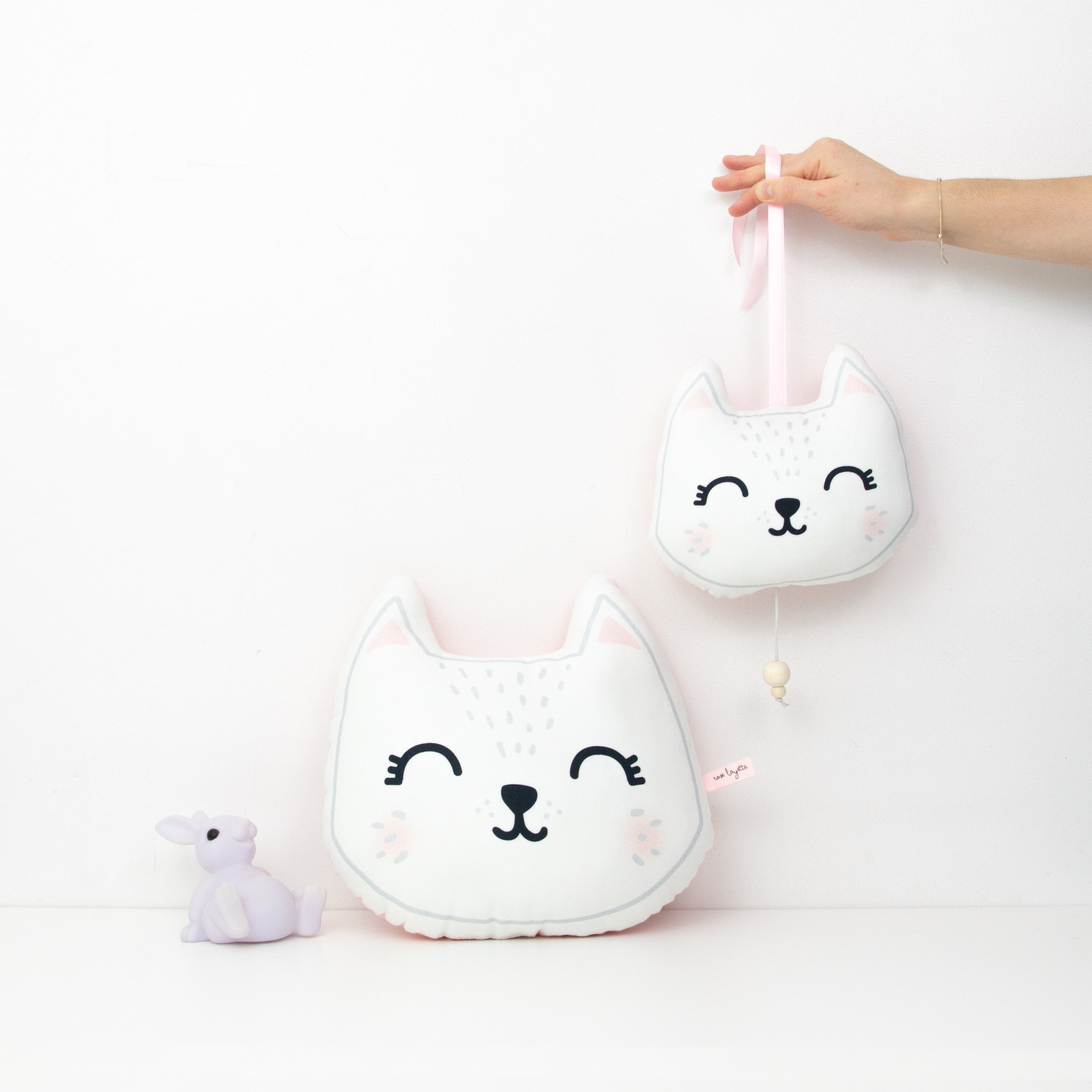 Coussin de Naissance - Chat rose