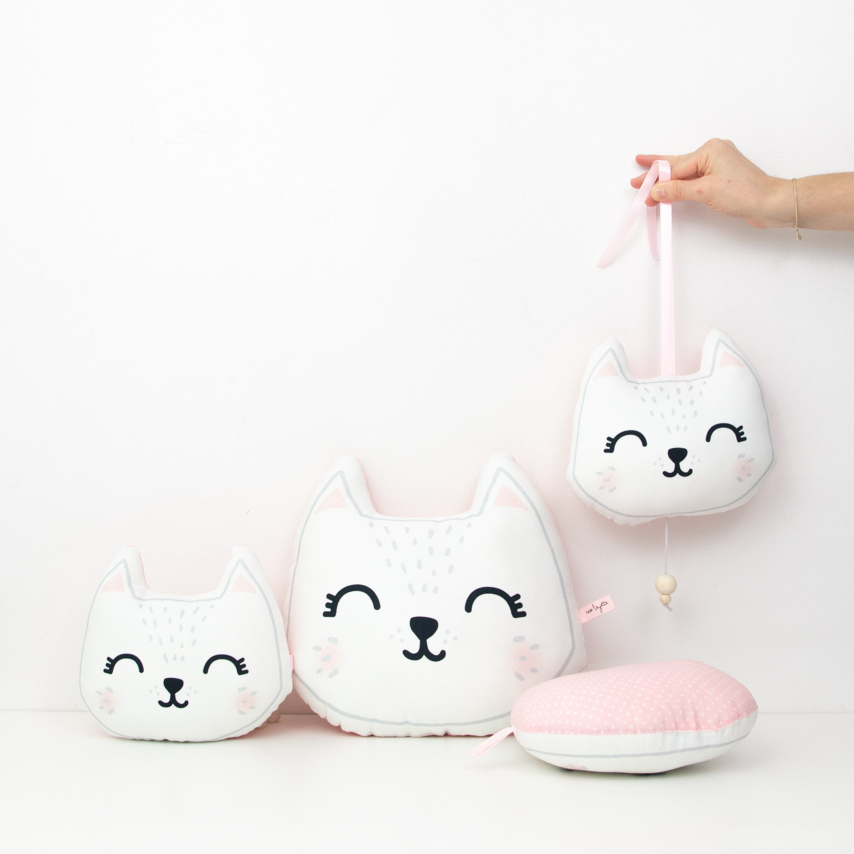 Coussin de Naissance - Chat rose