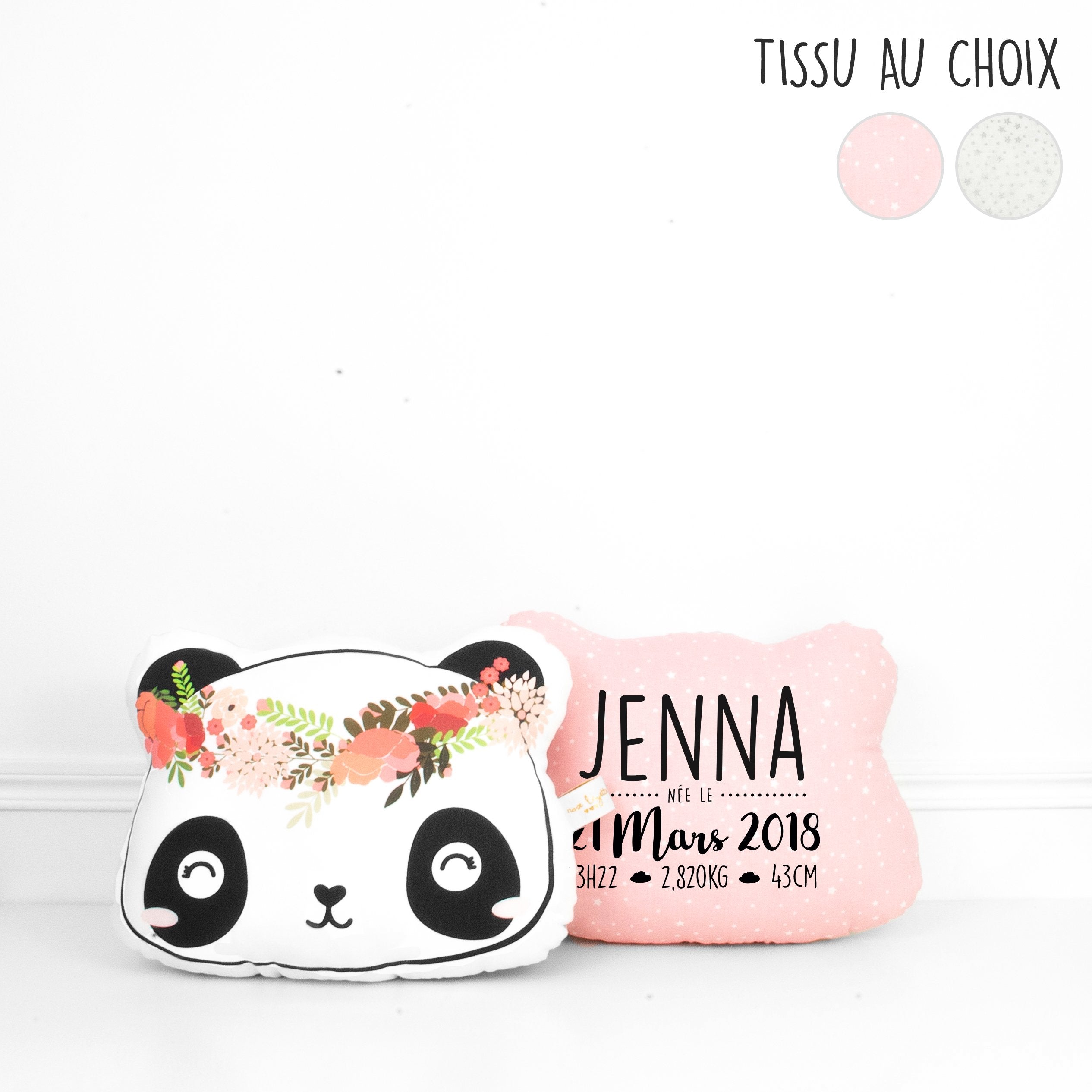 Coussin de Naissance - Panda Couronne de Fleurs