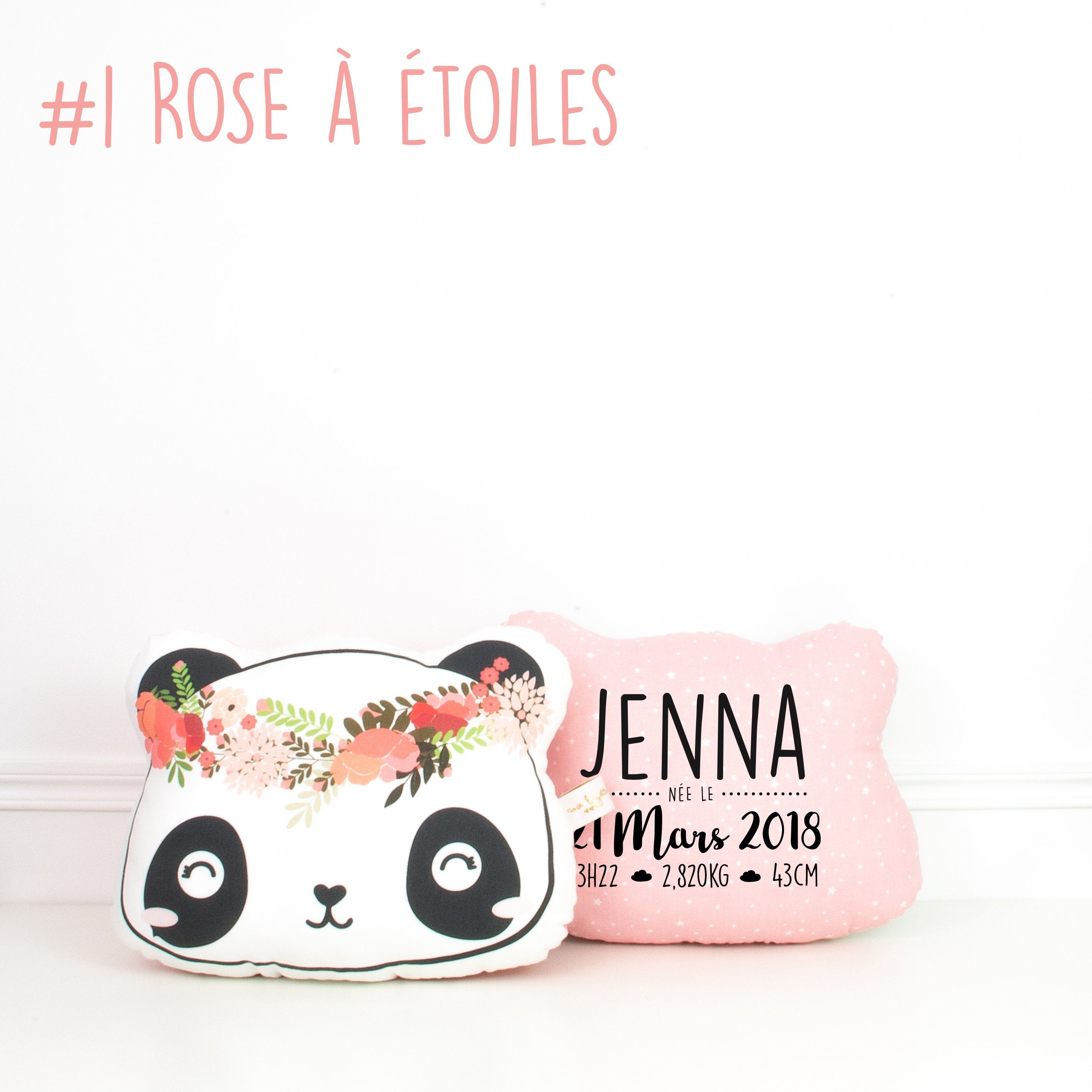 Coussin de Naissance - Panda Couronne de Fleurs