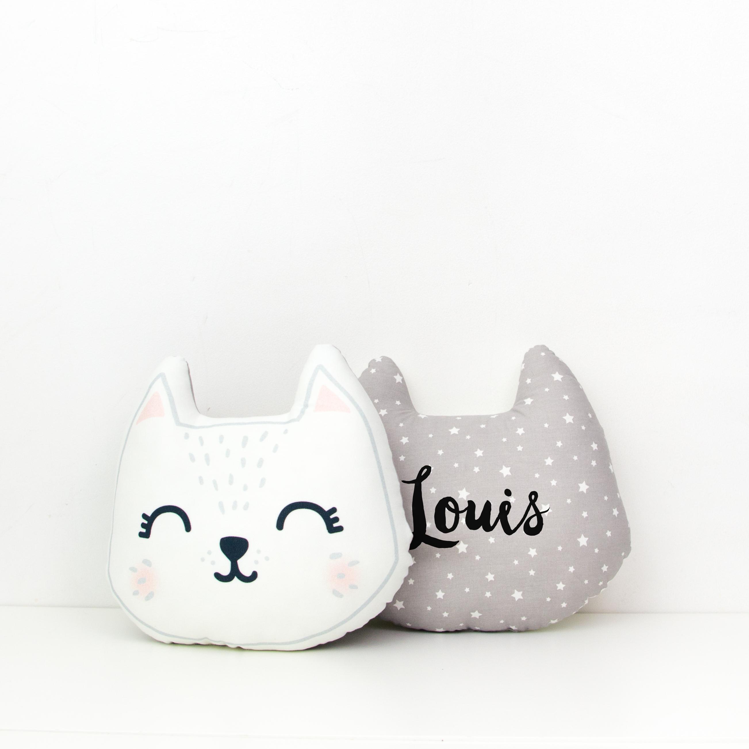 Grand coussin tête de chat - gris