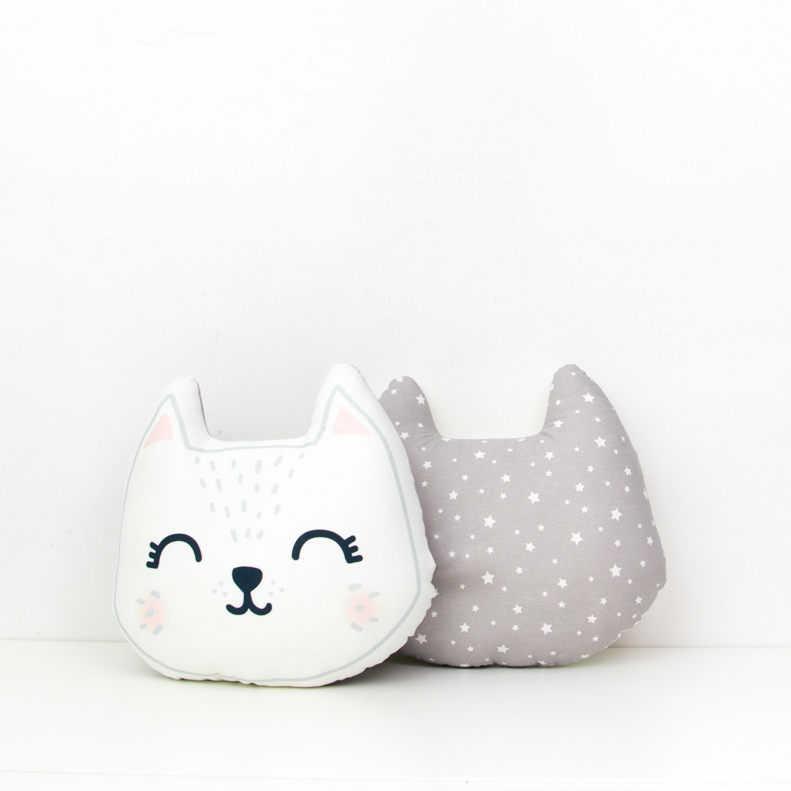Grand coussin tête de chat - gris